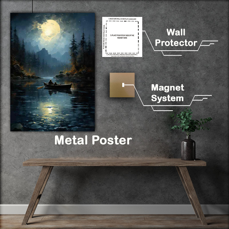 Buy Metal Poster : (Bright Night Moon Shimmers A reflection)
