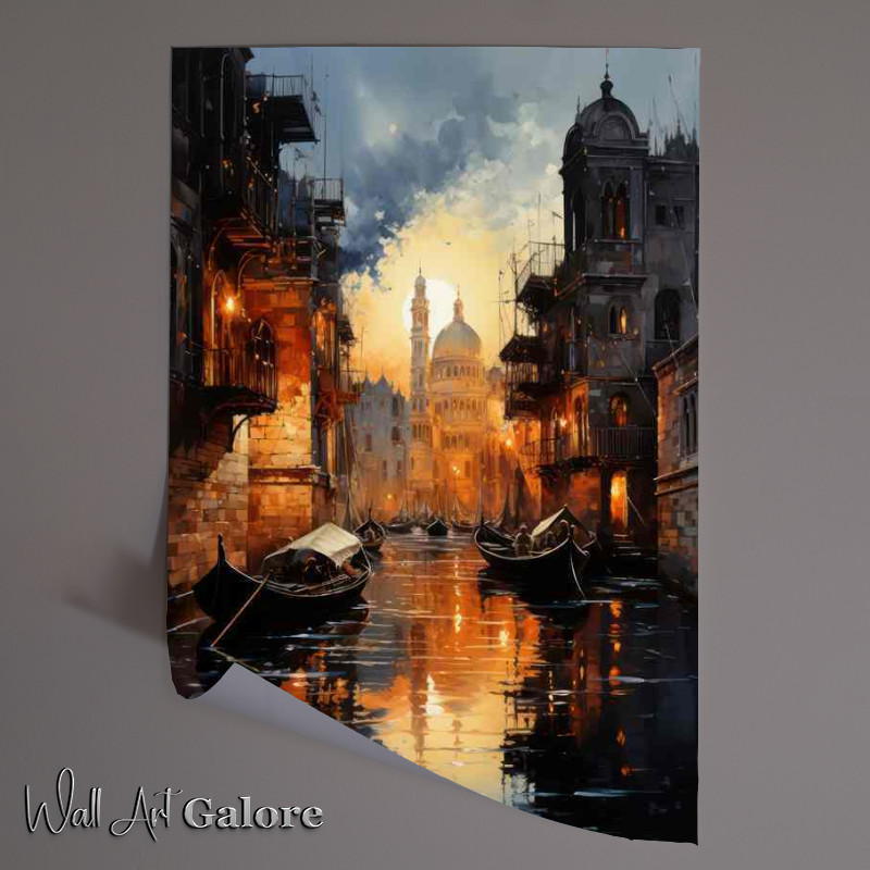 Buy Unframed Poster : (Canals Midnight Boats Peacefully Rest)