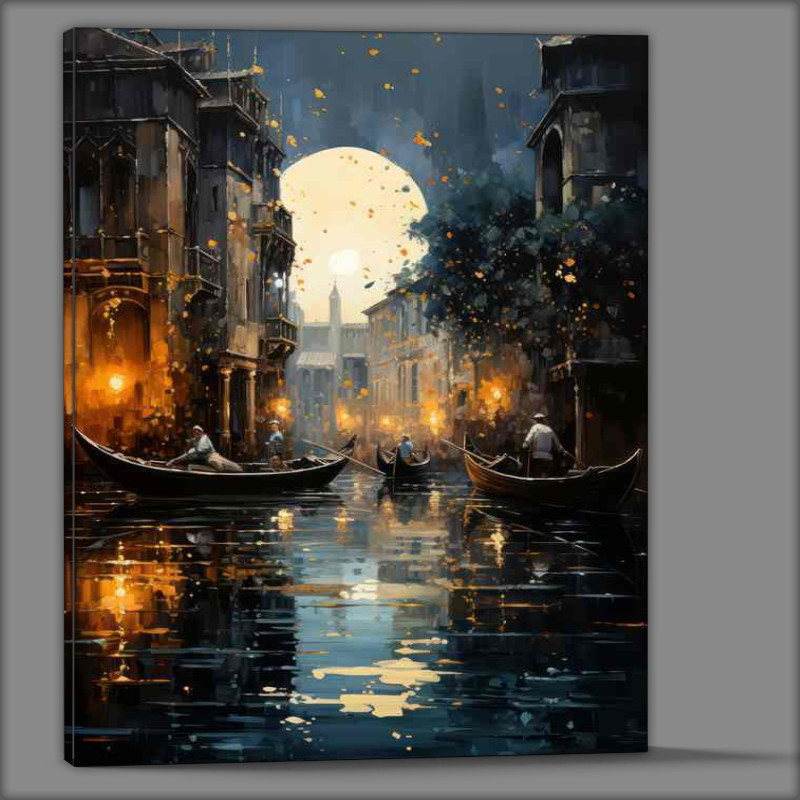 Buy Canvas : (Canals Midnight Tale Boats Rest Peacefully)