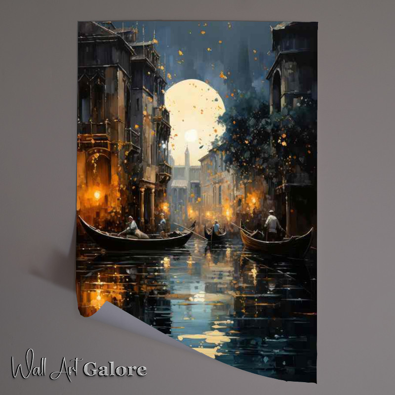 Buy Unframed Poster : (Canals Midnight Tale Boats Rest Peacefully)