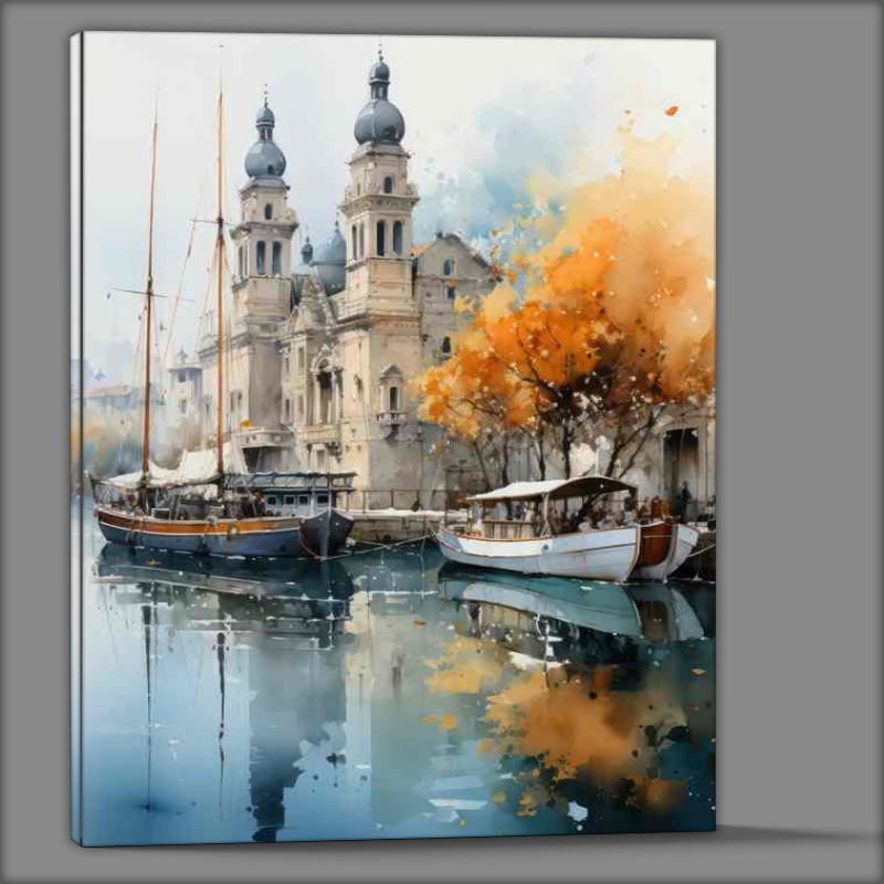 Buy Canvas : (Day Embrace canal reflects Floating boats)