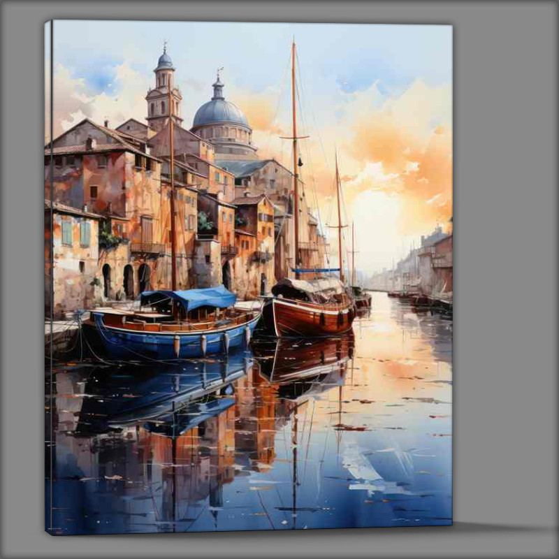 Buy Canvas : (Daytime Serenity Boats Rest On Canals)