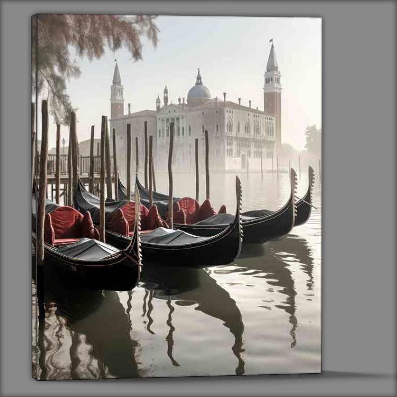 Buy Canvas : (Docks Shadow Dance Gondolas In Stillness)