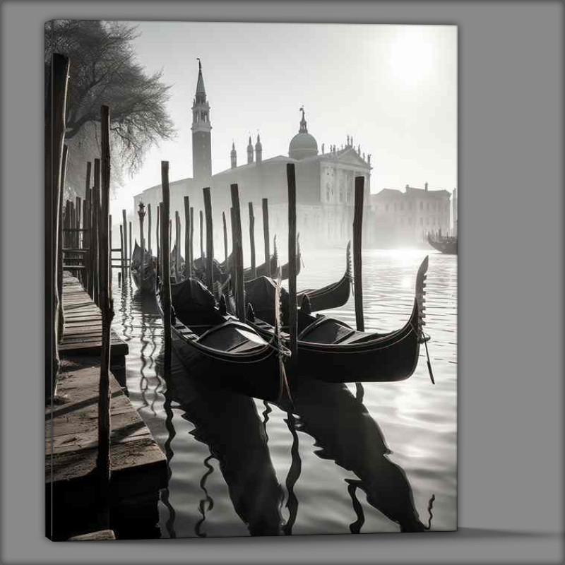 Buy Canvas : (Docks Whisper Gondolas Black and White Dream)