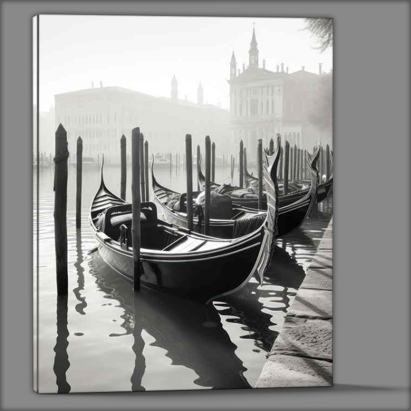 Buy Canvas : (Docks greyscale Embrace Gondolas Await Journey)