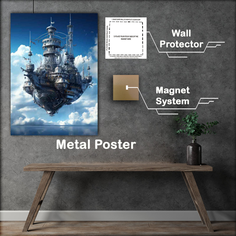 Buy Metal Poster : (Moonlights Hold Galleon Sails Starry Night)