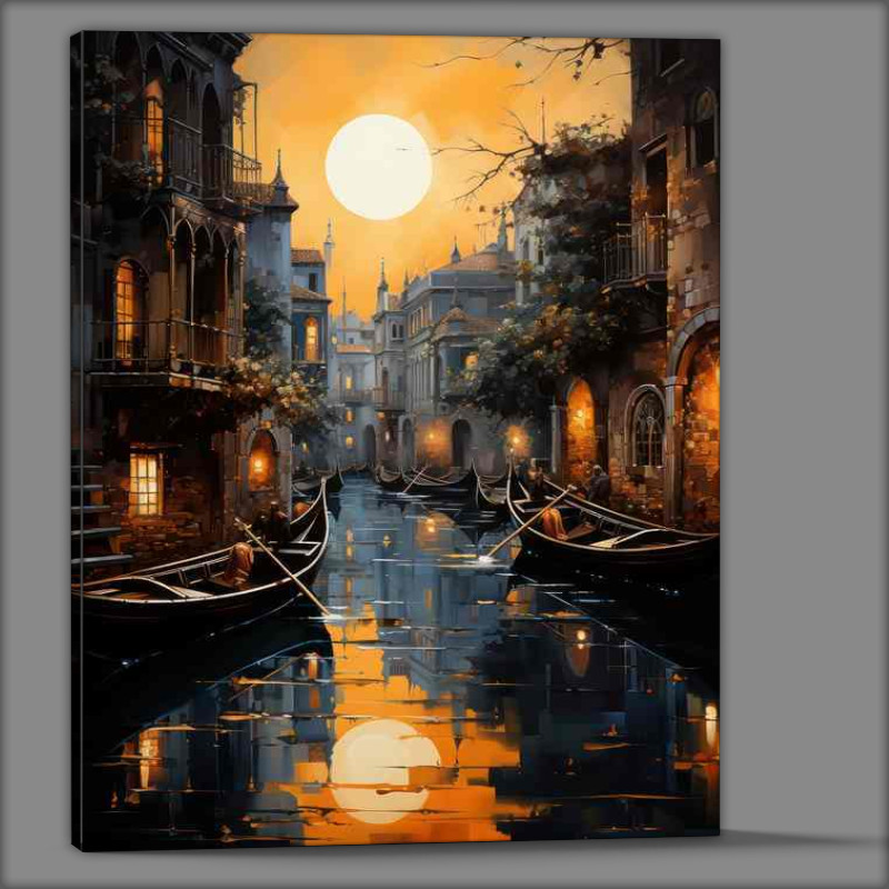 Buy Canvas : (Moonlit Canals Boats Drift In Nights Caress)