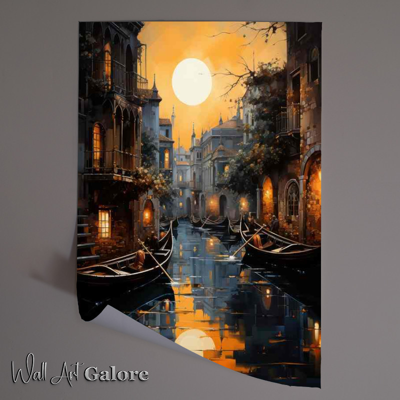 Buy Unframed Poster : (Moonlit Canals Boats Drift In Nights Caress)