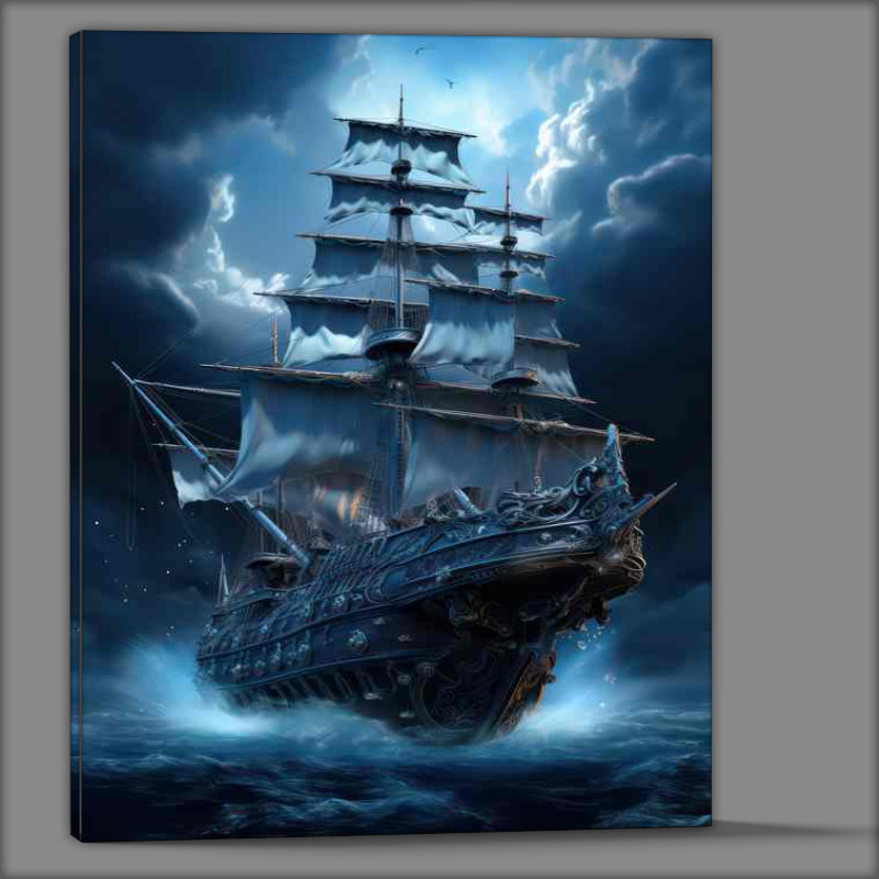 Buy Canvas : (Moonlit Voyage Galleon Sails Midnight Waves)