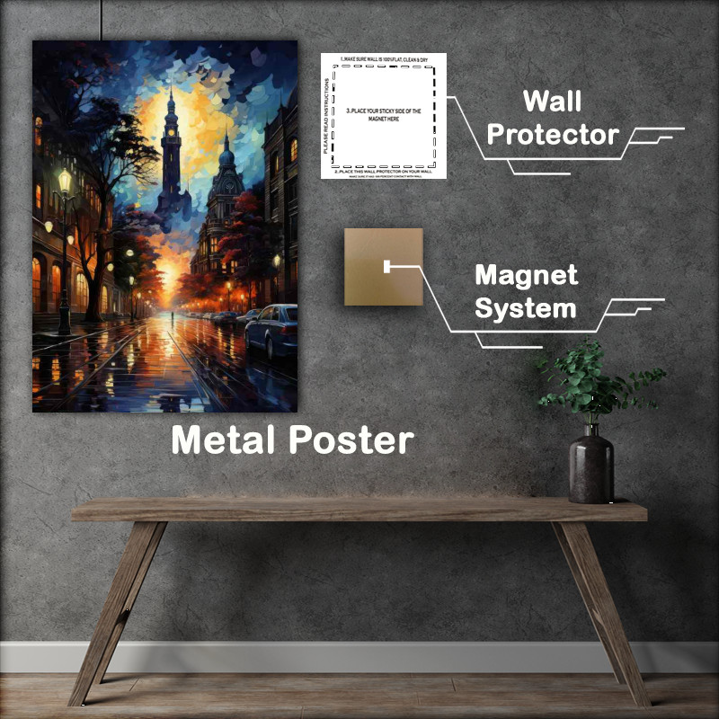 Buy Metal Poster : (Night Lights Dancing in The Rain)