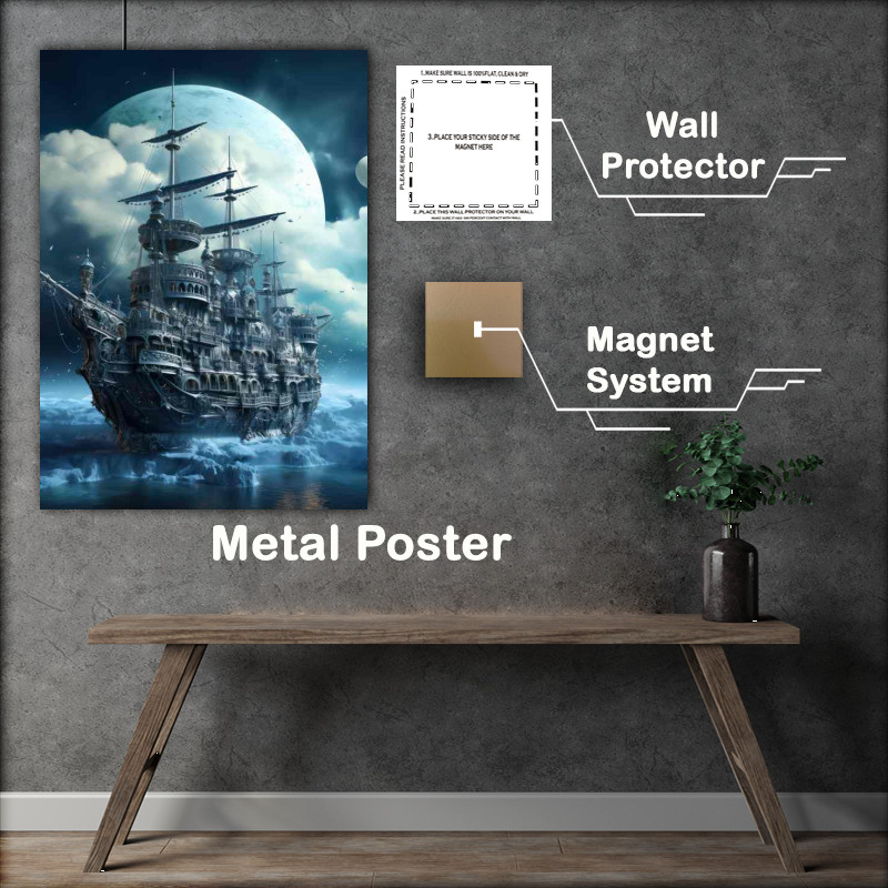 Buy Metal Poster : (Night Whispers Galleon Adrift Under Stars)