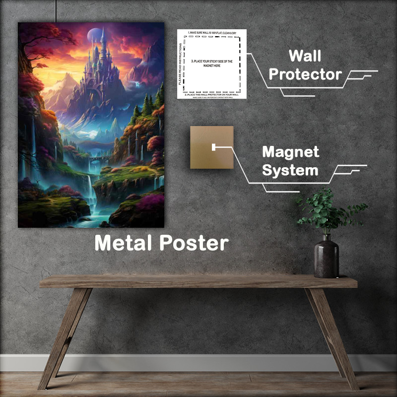 Buy Metal Poster : (Rainbows Embrace Mountain Falls Stand Proud)