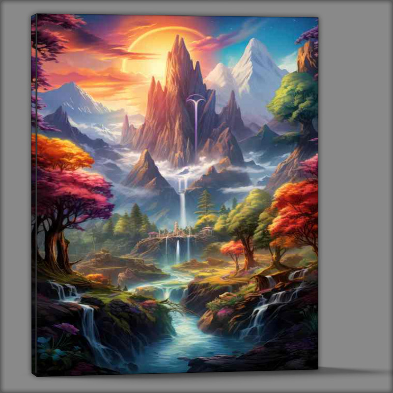 Buy Canvas : (Rainbows Mountain Tale Falls Glisten Below)
