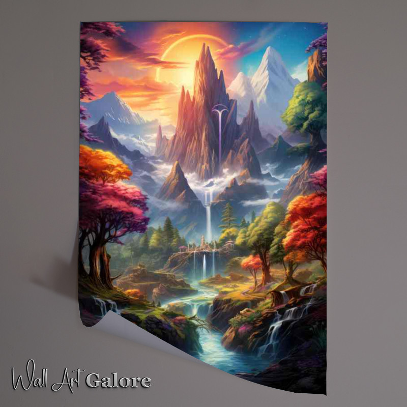Buy Unframed Poster : (Rainbows Mountain Tale Falls Glisten Below)