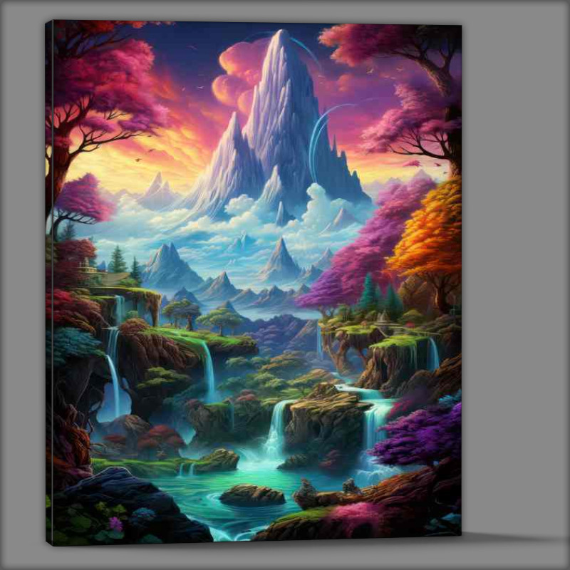 Buy Canvas : (Shimmering Heights Mountain Falls Rainbow Dream)