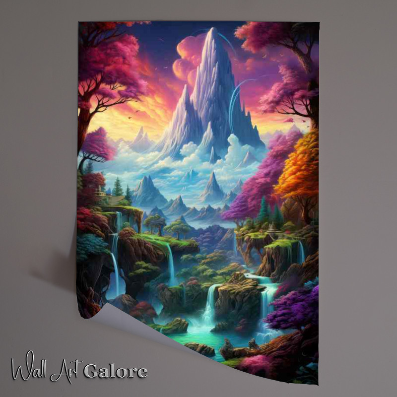 Buy Unframed Poster : (Shimmering Heights Mountain Falls Rainbow Dream)