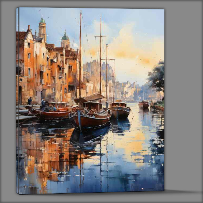 Buy Canvas : (Shimmering Waters Daytime Dance Of Boats)