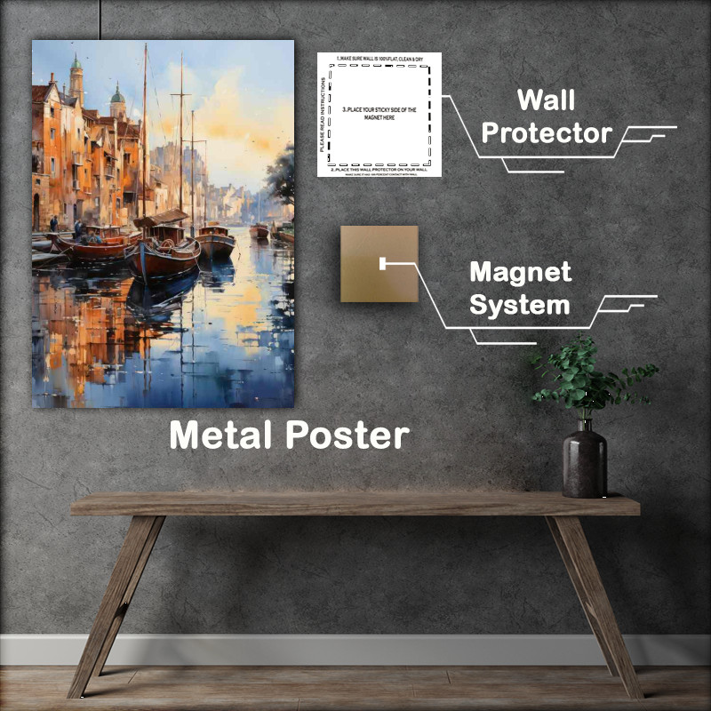 Buy Metal Poster : (Shimmering Waters Daytime Dance Of Boats)