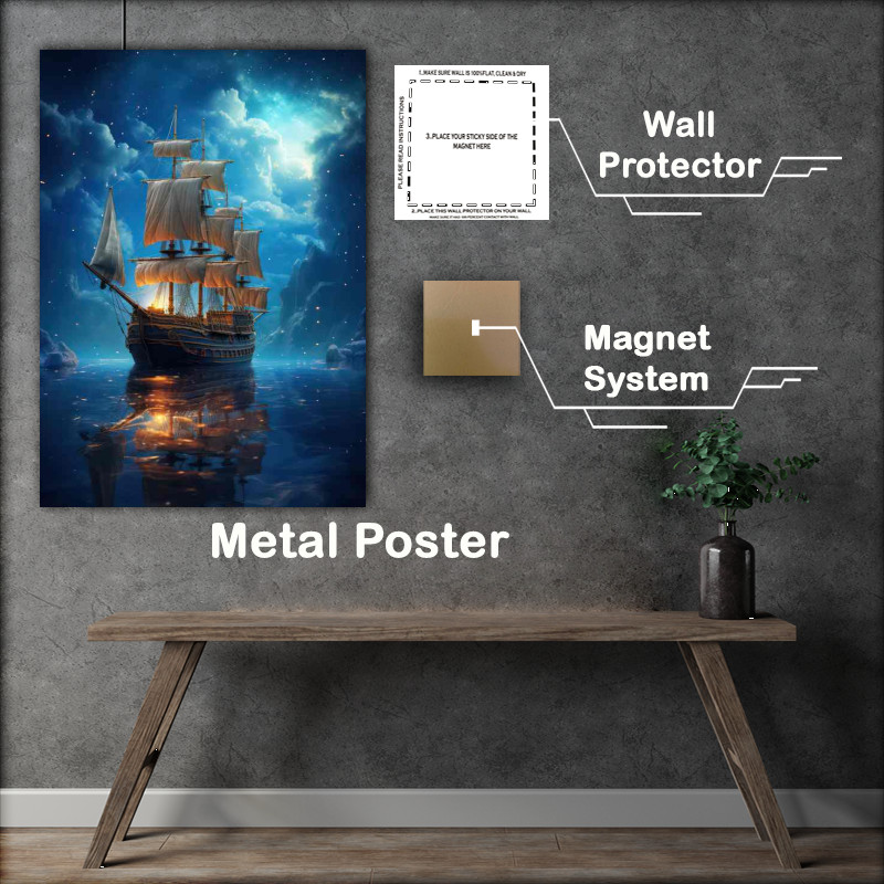 Buy Metal Poster : (Starry Nights Sail Galleons Dreamy Voyage)