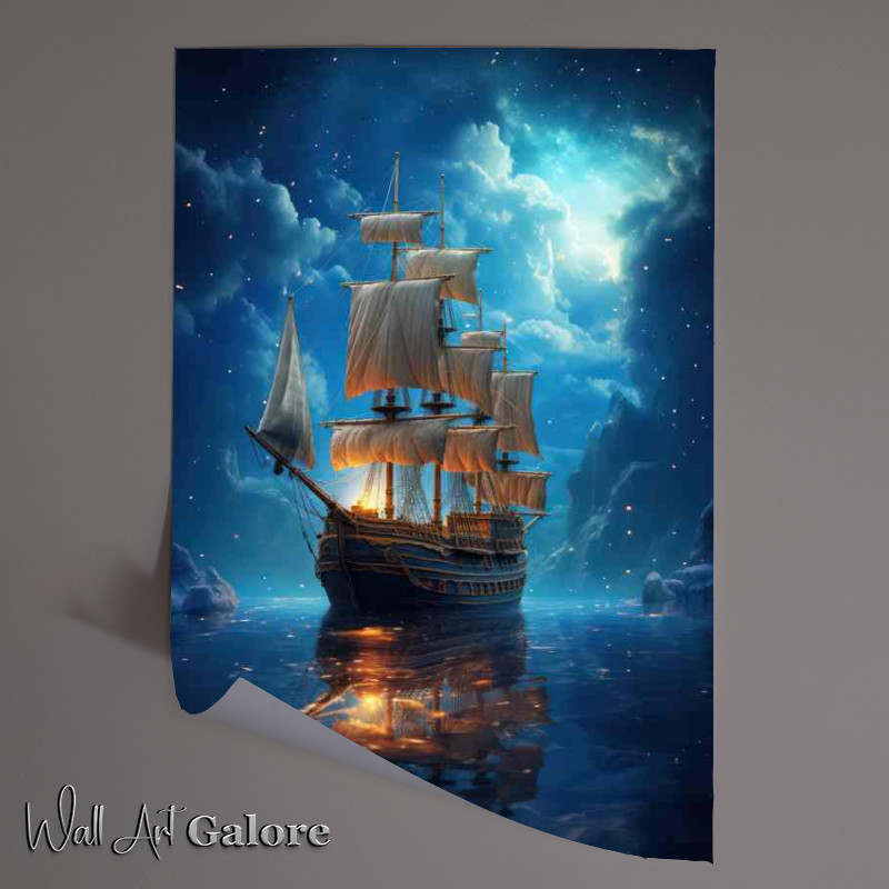 Buy Unframed Poster : (Starry Nights Sail Galleons Dreamy Voyage)