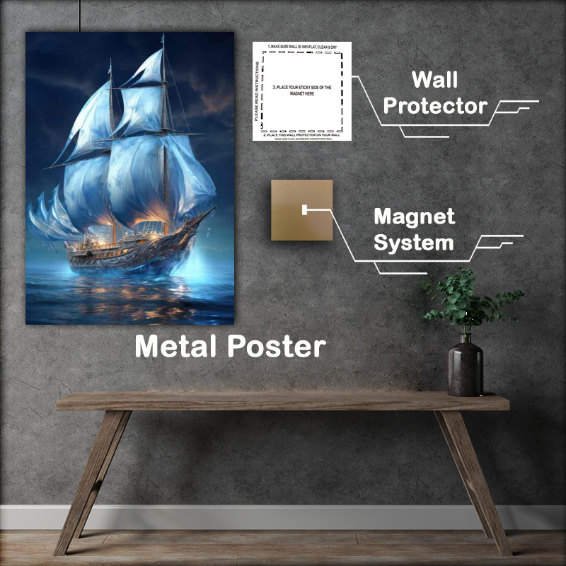 Buy Metal Poster : (Starry Seascape Whispers Sailboats Night Dance)