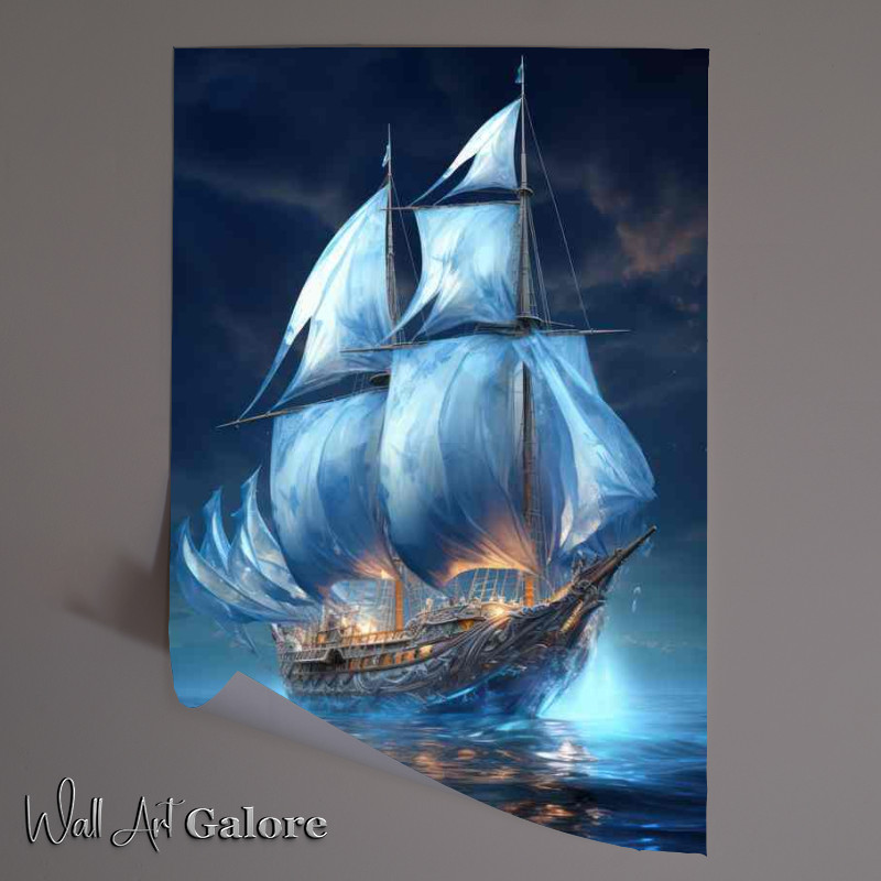 Buy Unframed Poster : (Starry Seascape Whispers Sailboats Night Dance)
