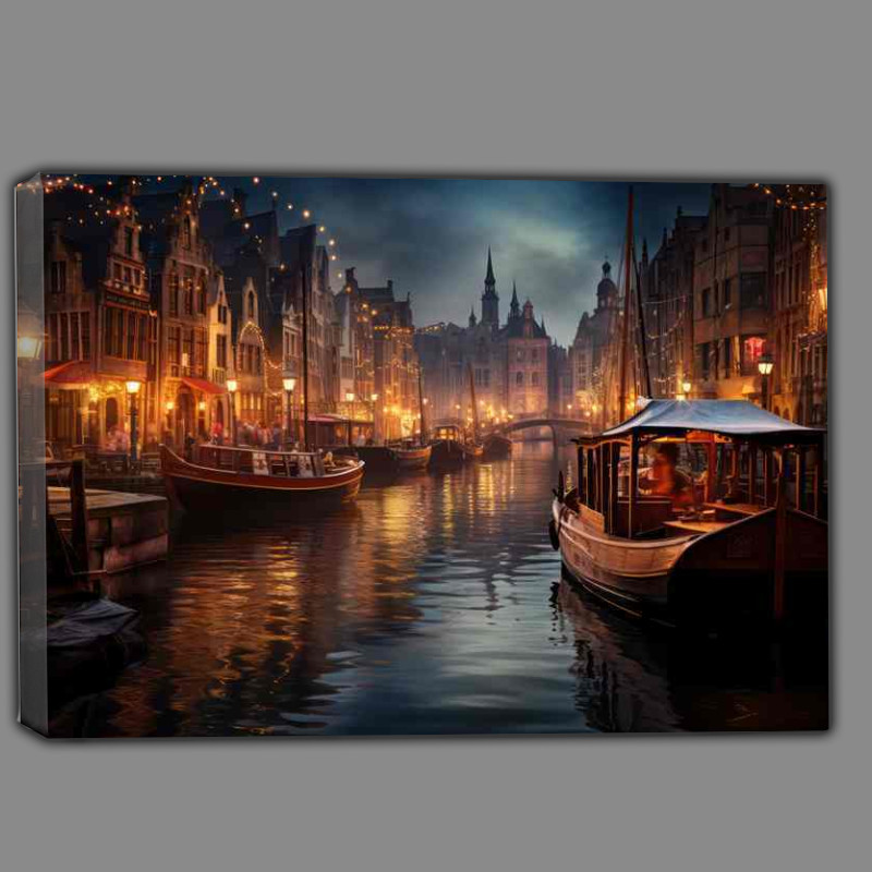 Buy Canvas : (City Glow Canal Lights Illuminating Night)
