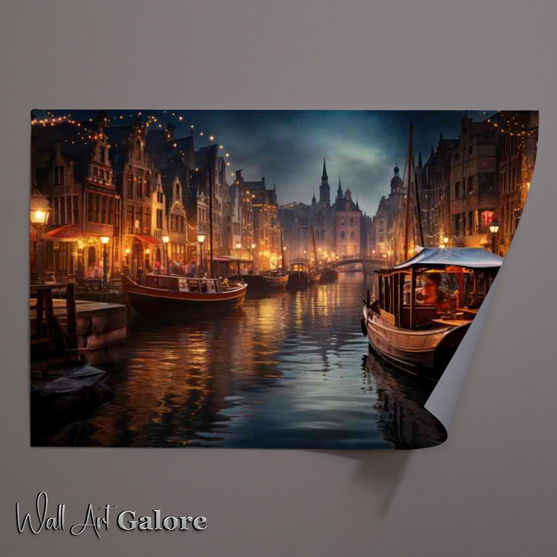 Buy Unframed Poster : (City Glow Canal Lights Illuminating Night)