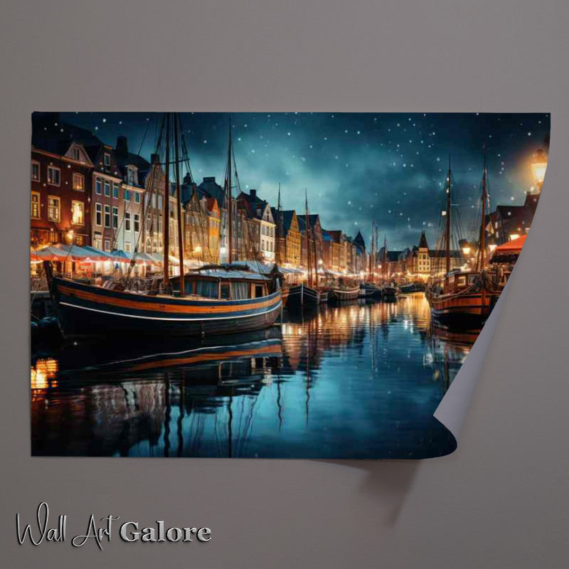 Buy Unframed Poster : (Cityscape Glow Canals Reflecting Night Lights)