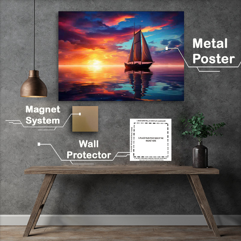 Buy Metal Poster : (Dreamy Ocean Canvas Sailboats Evening Drift)
