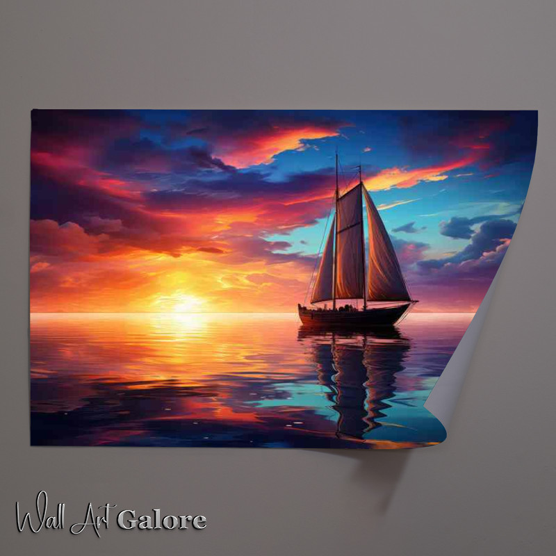 Buy Unframed Poster : (Dreamy Ocean Canvas Sailboats Evening Drift)