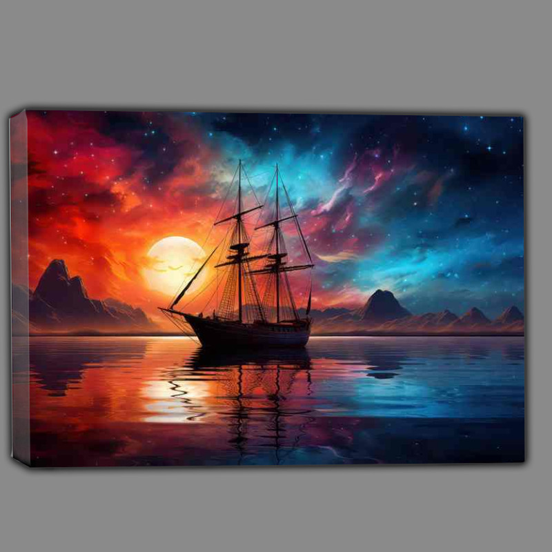 Buy Canvas : (Dreamy Ocean Sailboats Evening Sun)