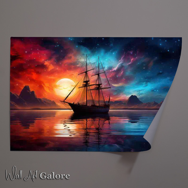 Buy Unframed Poster : (Dreamy Ocean Sailboats Evening Sun)