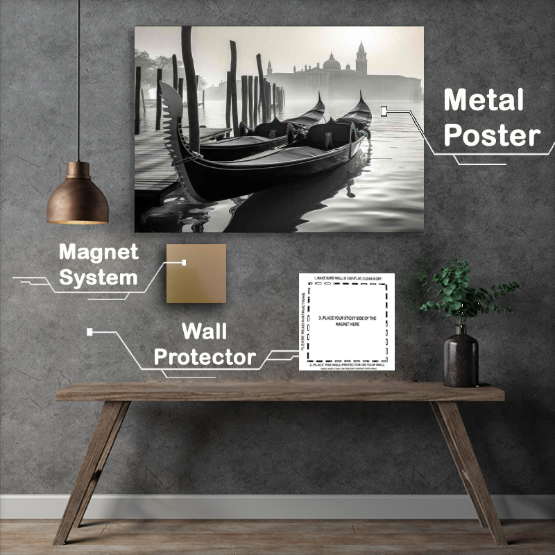 Buy Metal Poster : (Gondola Moments Venice In Black White)