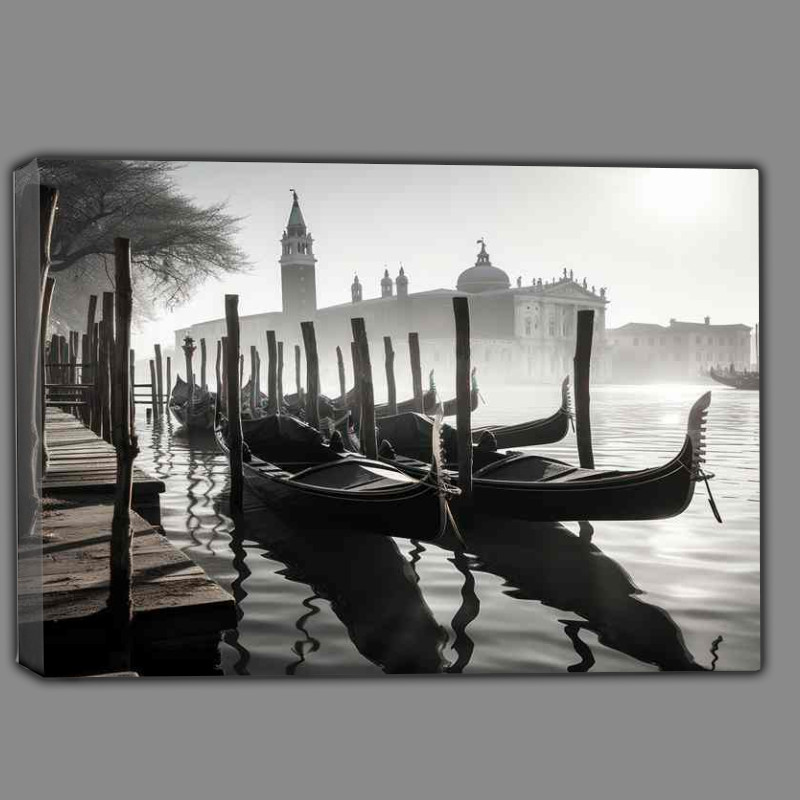 Buy Canvas : (Gondola Silhouettes Venice's Monochrome Magic)