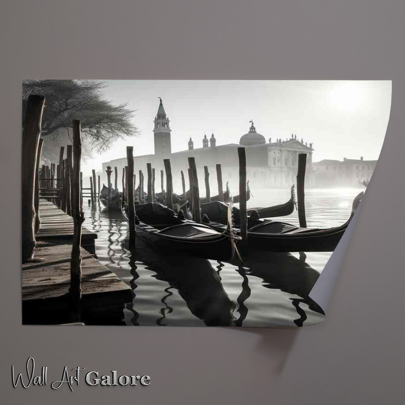Buy Unframed Poster : (Gondola Silhouettes Venice's Monochrome Magic)