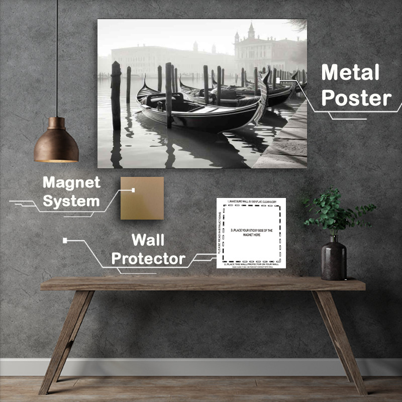 Buy Metal Poster : (Gondolas Evening Reflections In Venice)