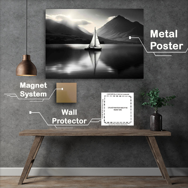 Buy Metal Poster : (Majestic Yacht Silhouette At Twilights Glow)