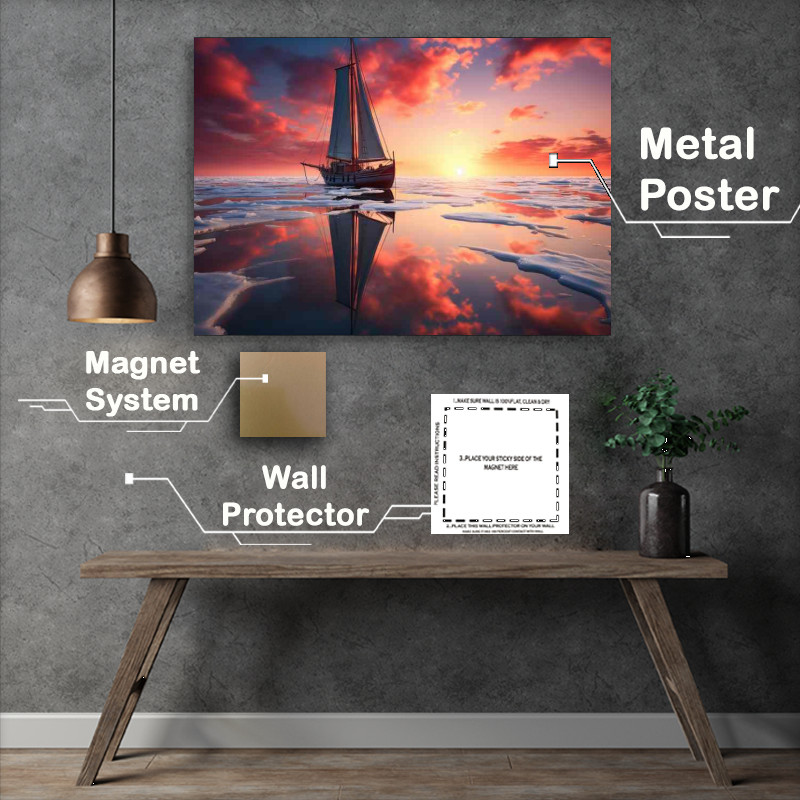 Buy Metal Poster : (Oceans Luminous Embrace Sailboats)