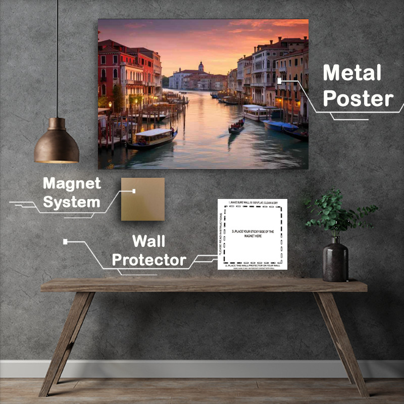 Buy Metal Poster : (Sunset canal whispers gentle idyllic dreams)