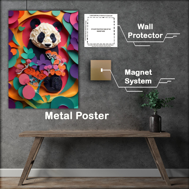 Buy Metal Poster : (Artistic Explorations Pete The Panda Animals and Blooms)