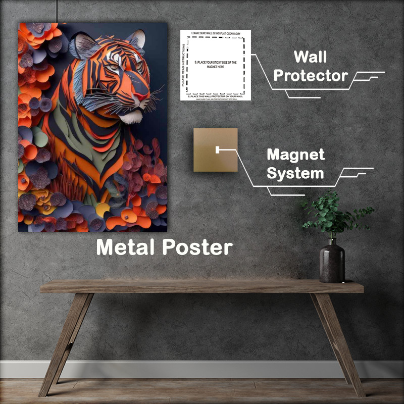 Buy Metal Poster : (Blooming Tales Art Inspired Tiger In Flowers)