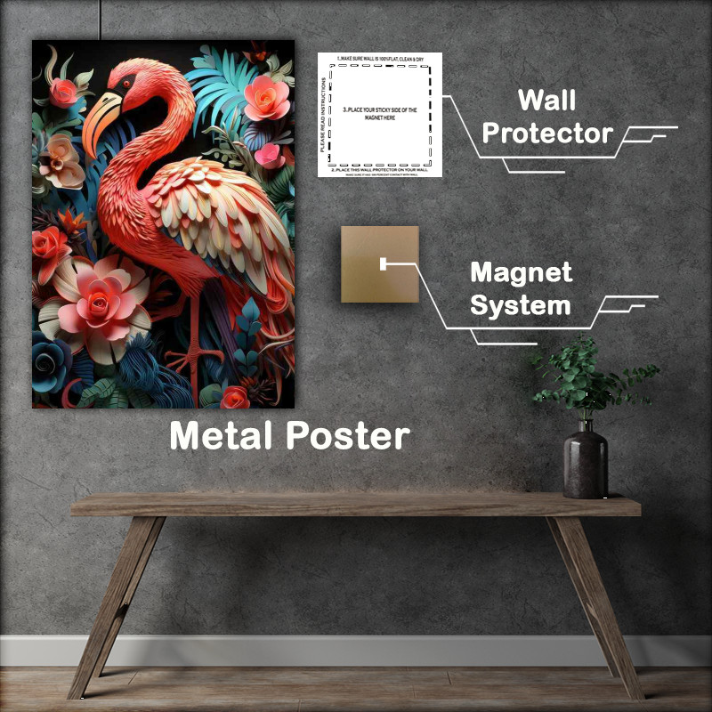 Buy Metal Poster : (Botanical and Zoological Symphony Flamingo)