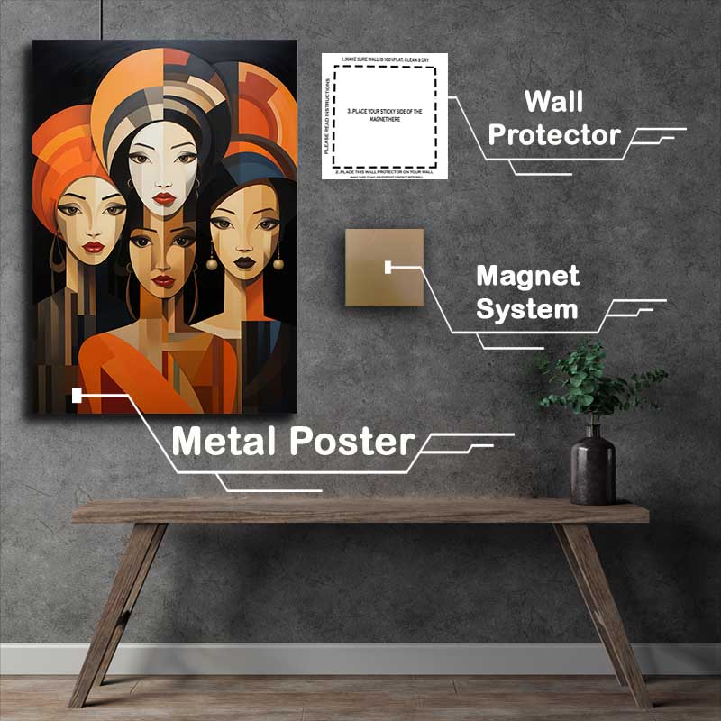 Buy Metal Poster : (Quirky Color Collage women with different faces)