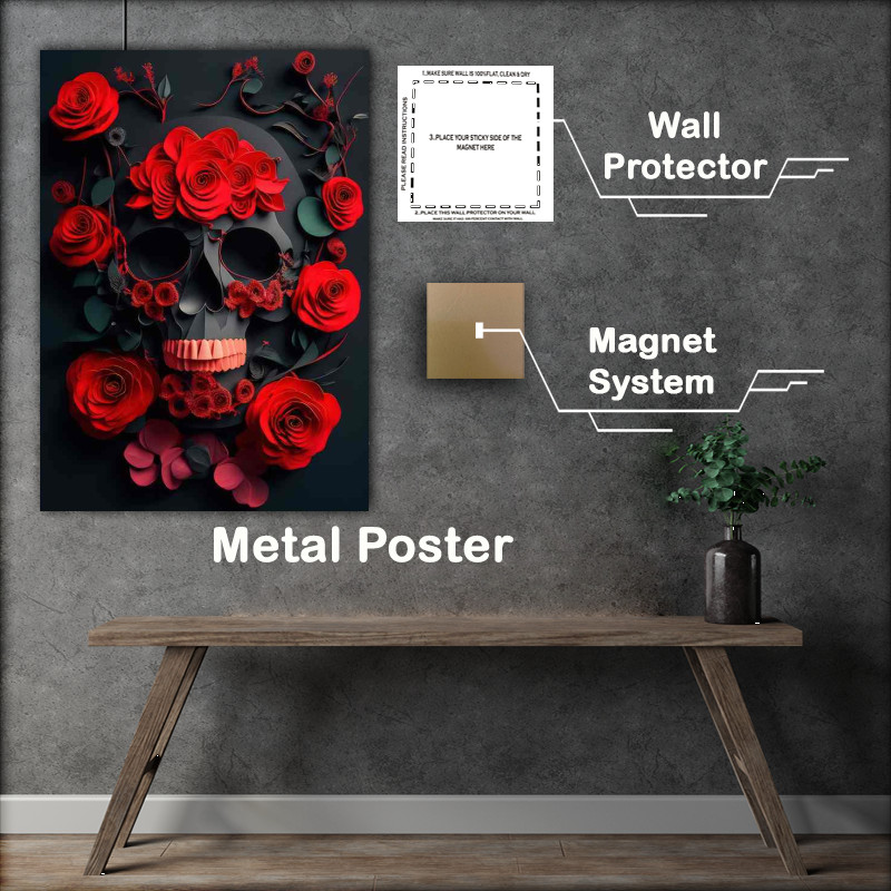 Buy Metal Poster : (Dimensional Delicacy Roses Skull Art)