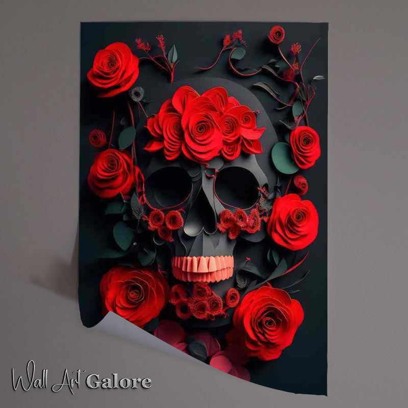 Buy Unframed Poster : (Dimensional Delicacy Roses Skull Art)