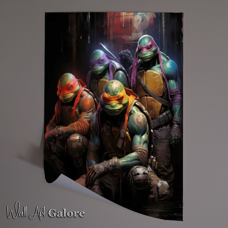Buy Unframed Poster : (Teenage mutant ninja turtles in a city waiting for pizza)