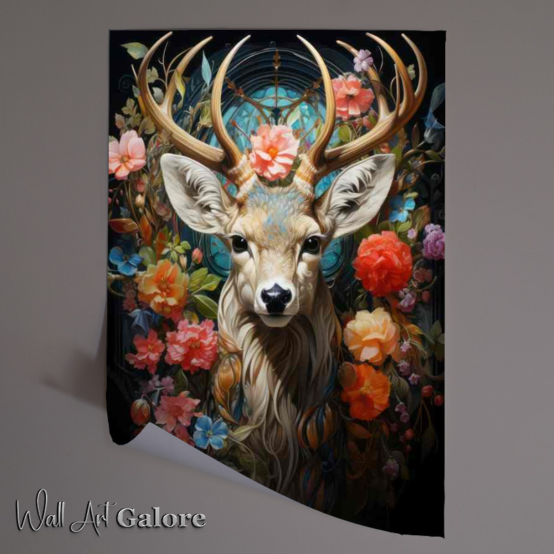 Buy Unframed Poster : (The Luminous Realm Art of Darren The Deer amidst Flowers)
