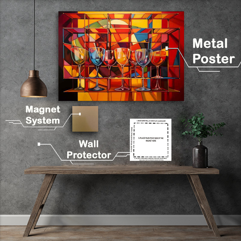 Buy Metal Poster : (Abstract Racks Paintings of Wooden Wine Displays)