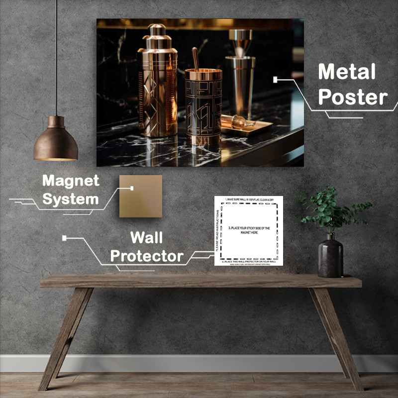 Buy Metal Poster : (Stylish Sips Black Scotch Cocktail Shaker Art)